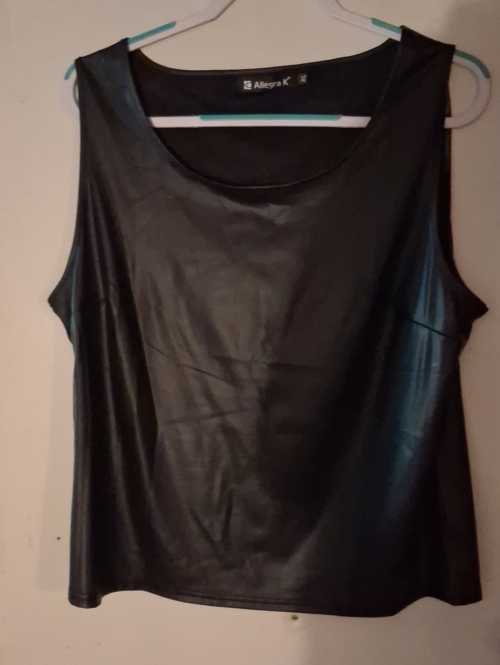 Allegra K Black Faux Leather Sleeveless Tank